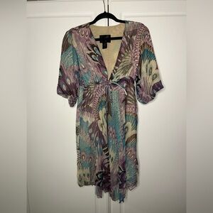 Y2K Tricia Fix 100% Silk Boho Peacock Dress